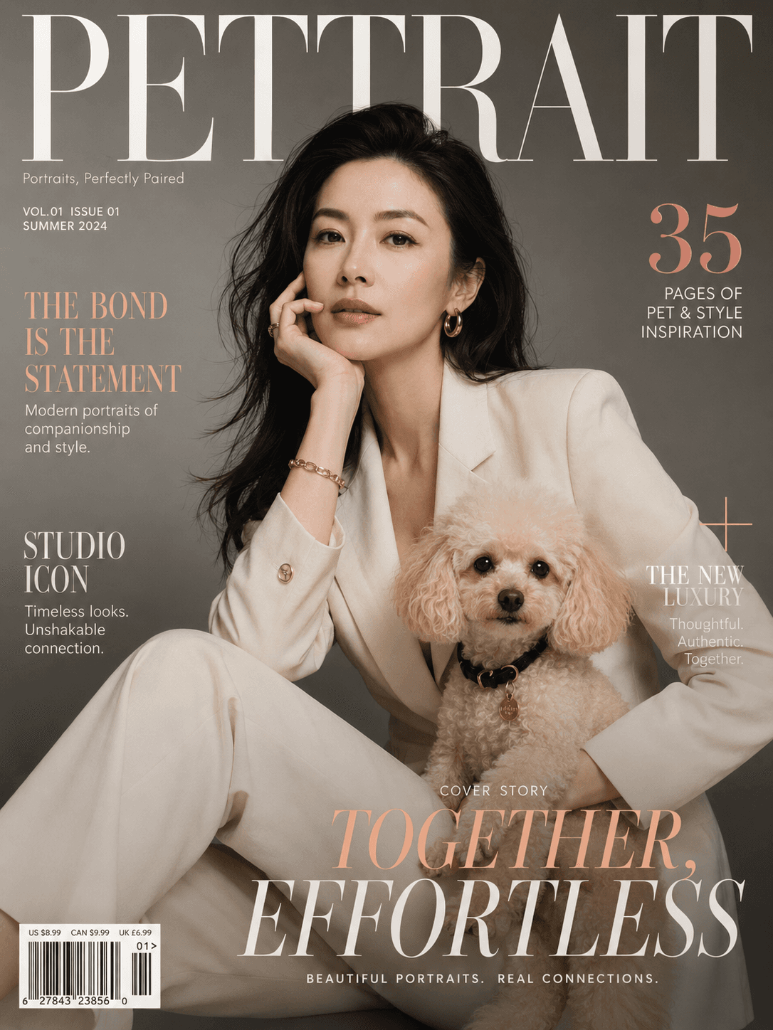 Lifestyle magazine cover-style pet artwork