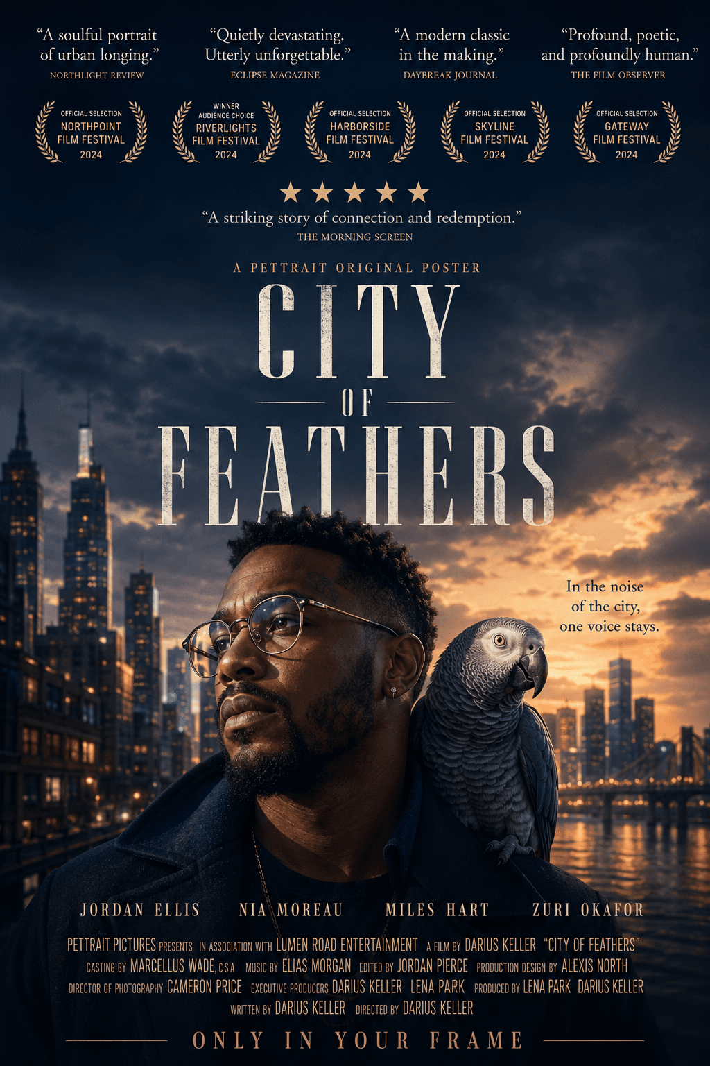 Urban drama movie poster-style pet artwork